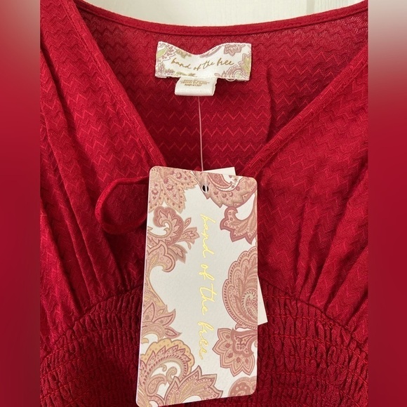 Band of the Free Womens Size M Red Flowy Sleeves Boho Smocked Waist Top Tassels - Picture 8 of 11